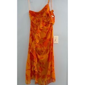 NWT Taylor One Sleeve Elegant Orange Ruffle Dress
